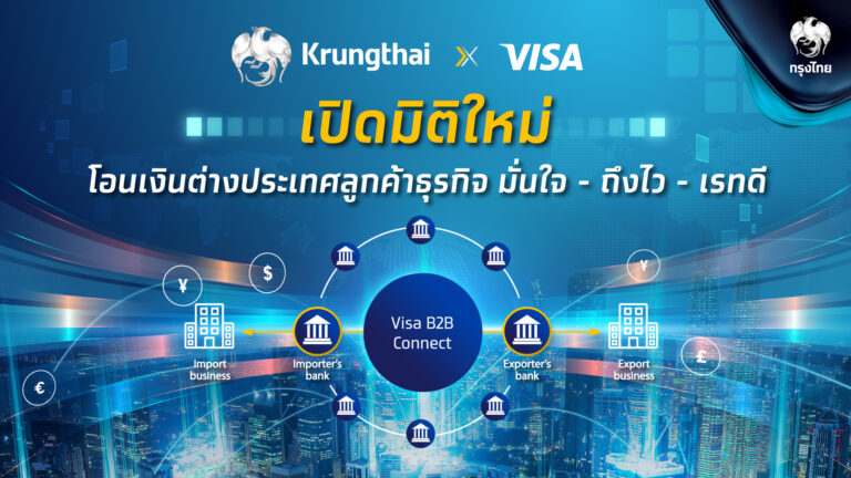 ครั้งแรกในไทย “กรุงไทย” จับมือ “วีซ่า” เปิดมิติใหม่ บริการโอนเงินต่างประเทศสำหรับลูกค้าธุรกิจ ด้วย “Visa B2B Connect” “มั่นใจ – ถึงไว – เรทดี”